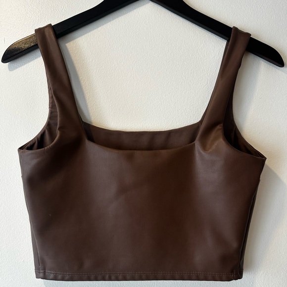 Women’s brown faux leather cropped tank top  - Picture 6 of 11